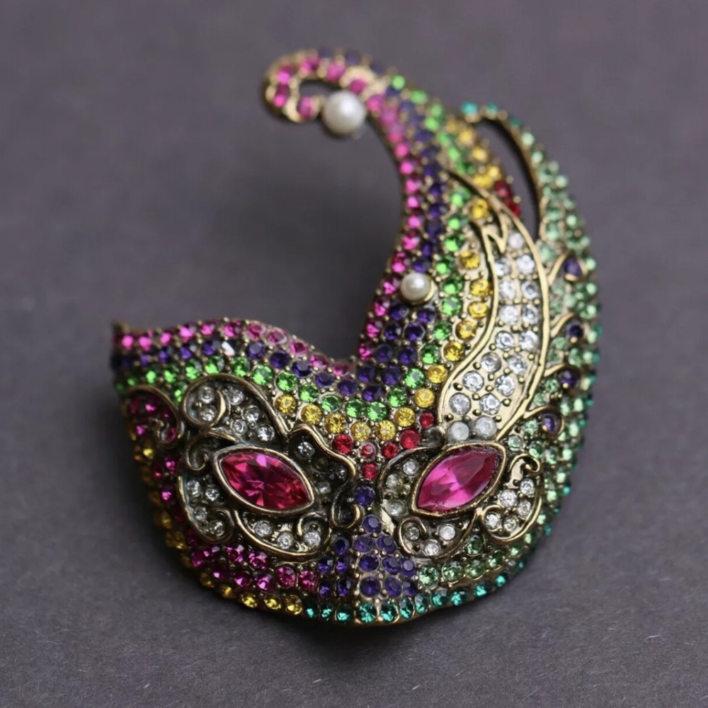 Heidi Daus "Dazzling Disguise" Crystal Masque Brooch Pin